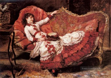  elegante Kunst - Eine elegante Dame in einem roten Kleid Frau Eduardo Leon Garrido